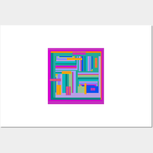 Magenta Corridors graphic design in deep pink orange blue green purple Posters and Art